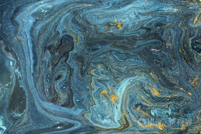 大理石抽象丙烯酸背景蓝色大理石艺术品纹理玛瑙波纹图案金粉